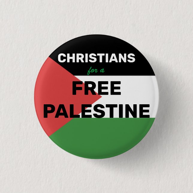 CHRISTIANS FOR A FREE PALESTINE FLAG RED BLACK  BUTTON (Front)