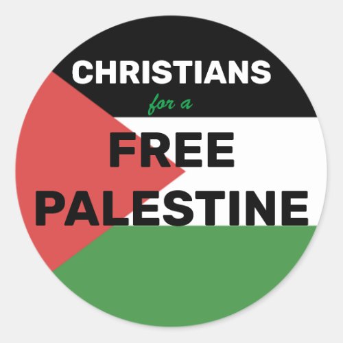 CHRISTIANS FOR A FREE PALESTINE FLAG RED BLACK  CLASSIC ROUND STICKER