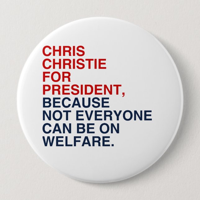 CHRISTIE 2016 WELFARE PINBACK BUTTON (Front)