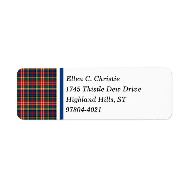 Christie Clan Bright Colorful Scottish Tartan Label (Front)