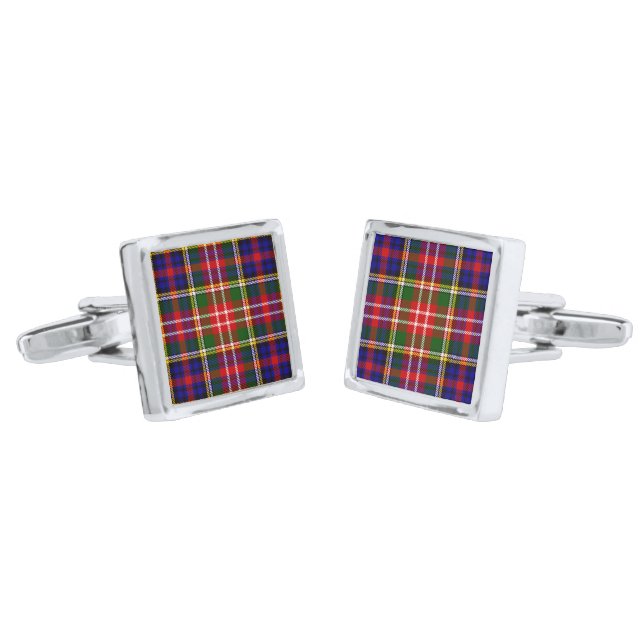 Christie Clan Tartan Plaid Silver Cufflinks (Angled)