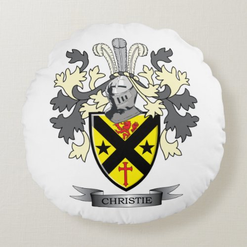 Christie Family Crest Coat of Arms Round Pillow