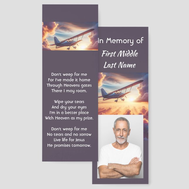 Christiian Memorial Photo Pilot Airplane Flying  Bookmarks (Front & Back)