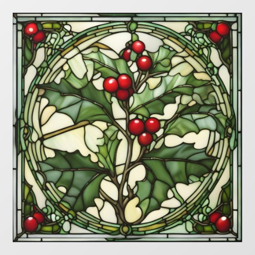 Christimas Stained Glass Yule Holly Window Cling