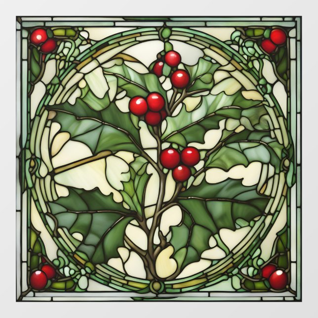 Christimas Stained Glass: Yule Holly Window Cling (Sheet)