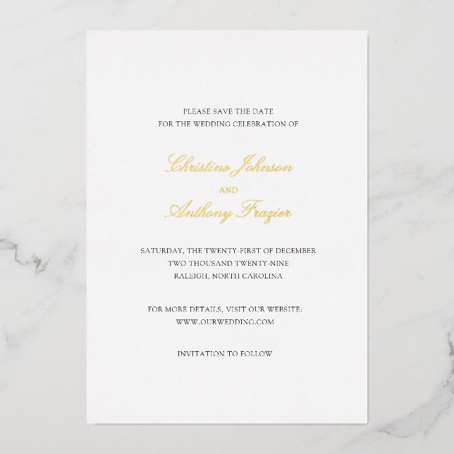 Christine Elegant Wedding Save the Date Foil Invitation (Front)