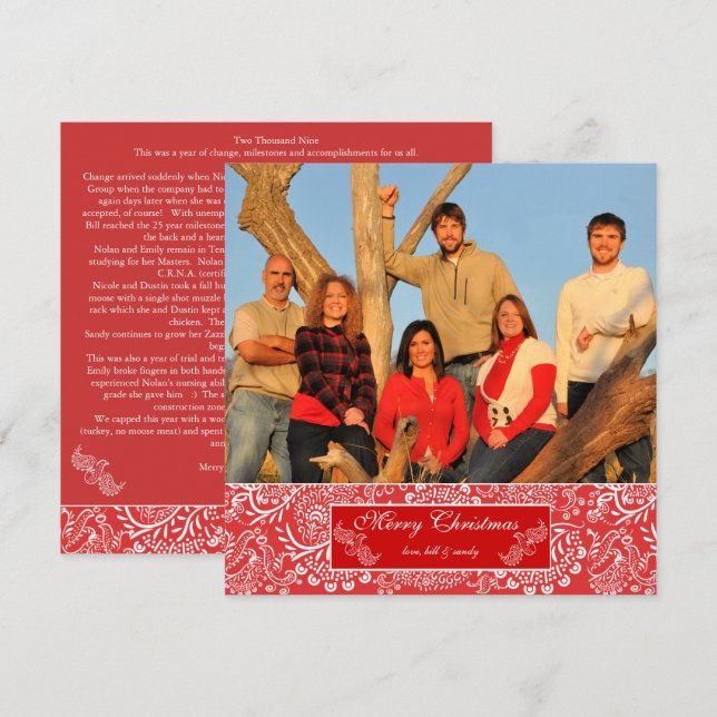 Christma Letter on Back Red Christmas Photo Invitation (Front/Back)