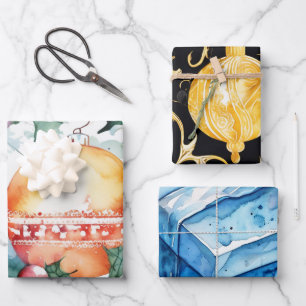 Christma Wrapping Paper Flat Sheet Set of 3