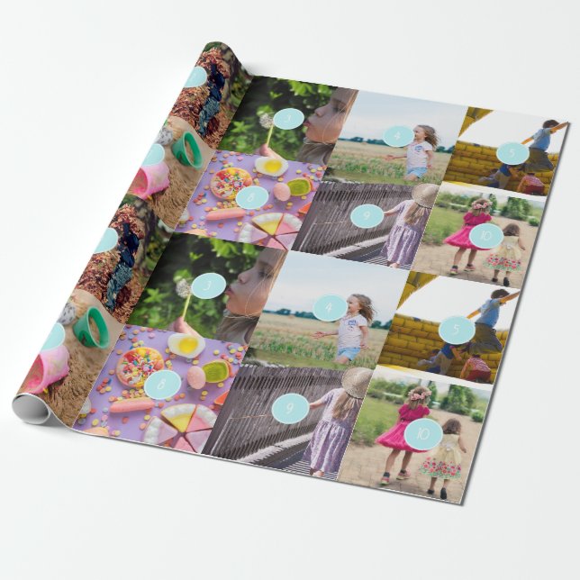 Christmas 10 Photos Collage Wrapping Paper (Unrolled)