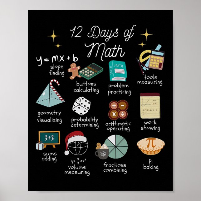Christmas 12 Days Of Math Math Teacher Xmas Stem S Poster (Front)