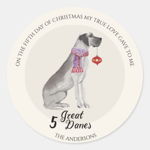 Christmas 12 Dogs of Christmas 12 Days Fifth Day Classic Round Sticker