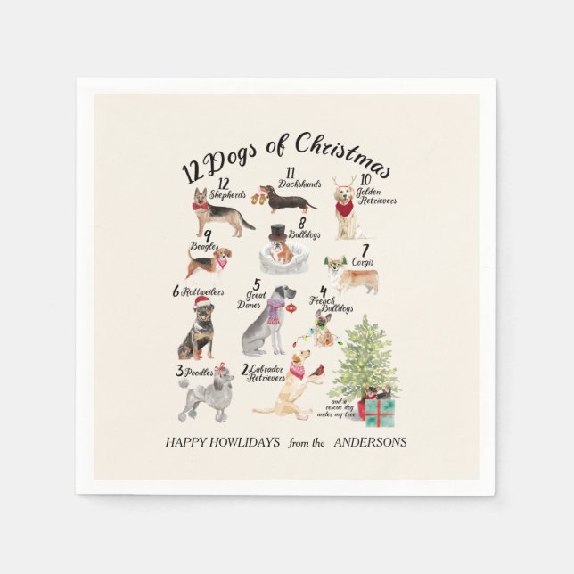 Christmas 12 Dogs of Christmas Party Signature Napkins (Front)