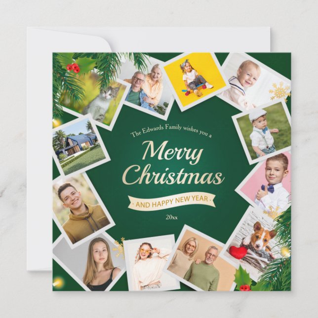 Christmas 12 Photo Collage Holiday Card (Front)