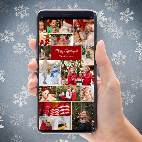 Christmas 14 Photo Collage Red Digital Email Holiday Card