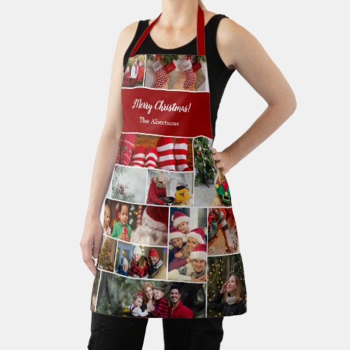 Christmas 17 Photo Collage with Family Name Red Apron