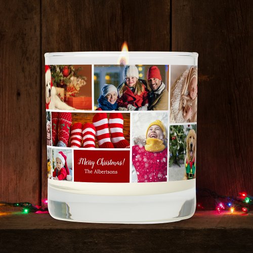 Christmas 17 Photo Collage with Family Name Red Scented Candle