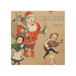 Christmas 1901 santa claus holiday wood wall art