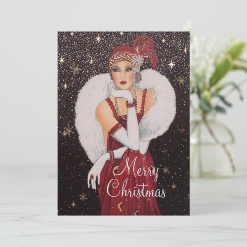 Christmas 1920s Art Deco Lady Elegant Invitation