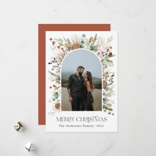 Christmas 1 photo arch watercolor botanical floral holiday card