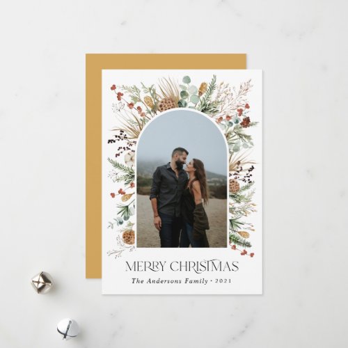 Christmas 1 photo arch watercolor botanical floral holiday card