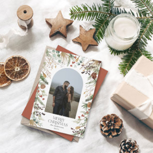 Christmas 1 photo arch watercolor botanical floral holiday card