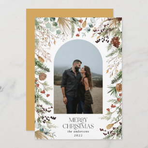 Christmas 1 photo arch watercolor botanical floral holiday card