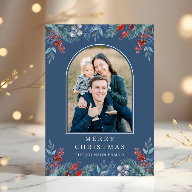 Christmas 1 Photo Arch Watercolor Botanical Holiday Card (Christmas 1 Photo Arch Watercolor Botanical Holiday Card)