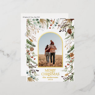 Christmas 1 photo botanical floral foil holiday postcard