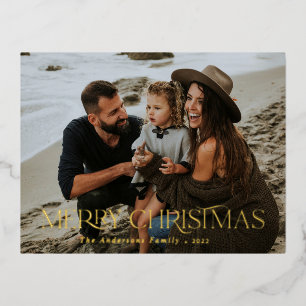 Christmas 1 photo botanical floral  foil holiday postcard