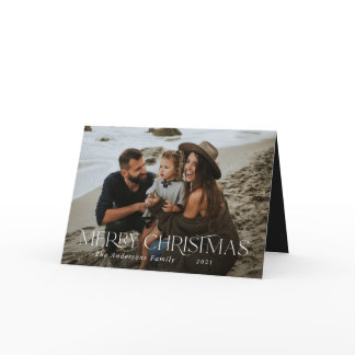 Christmas 1 photo botanical floral folded holiday card