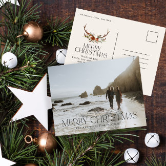 Christmas 1 photo botanical floral stag postcard
