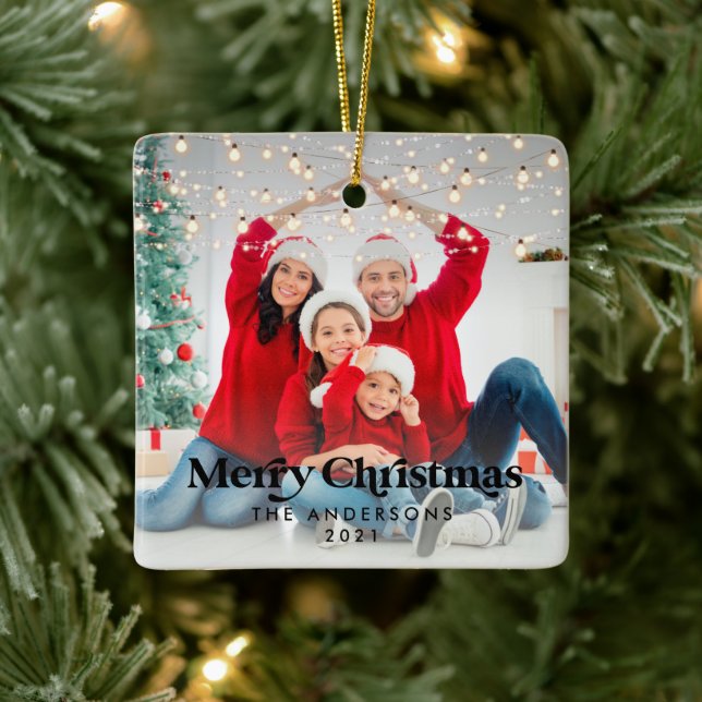 Christmas 1 photo twinkle light modern ceramic ornament (Tree)