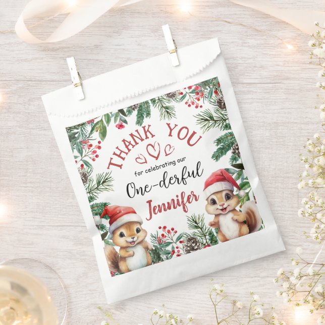 Christmas 1st Birthday  Cute Squirrel Winter  Favor Bag (Clipped)