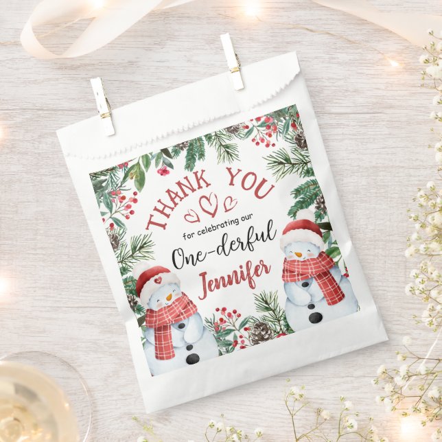  Christmas 1st Birthday Cute Winter Snowman  Favor Bag (Clipped)