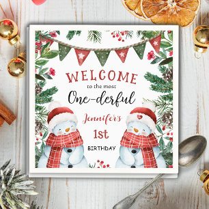 Christmas 1st Birthday Cute Winter Woodland Napkins