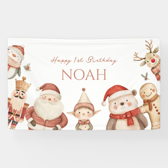 Christmas 1st Birthday Invitation for Boys Winter Banner (Horizontal)