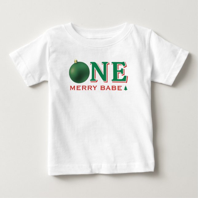 Christmas 1st Birthday Party Festive Red & Green Baby T-Shirt (Front)