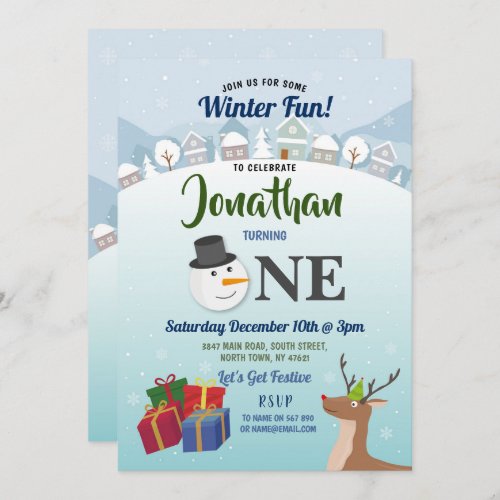 Christmas 1st Birthday Party Santa Snowman ONE Invitation