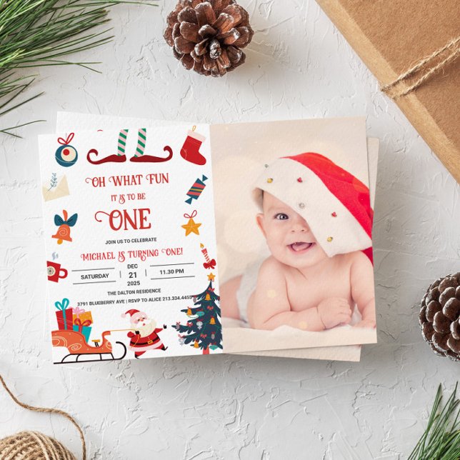 Christmas 1st Birthday Photo Invitation (Creator Uploaded)