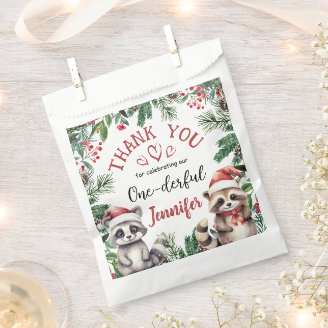 Christmas 1st Birthday Winter Woodland Cute Favor Bag (Clipped)