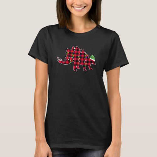 Christmas 2020 Buffalo Plaid Dino Stegosaurus Swea T_Shirt