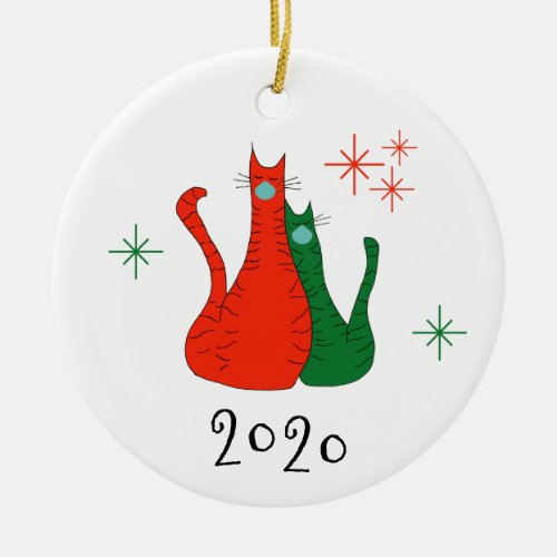Christmas 2020 Cats Face Masks Red Green Ceramic Ornament