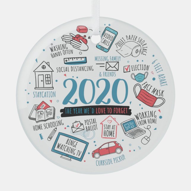 Christmas 2020 Commemorative Quarantine Activities Glass Ornament (Front)