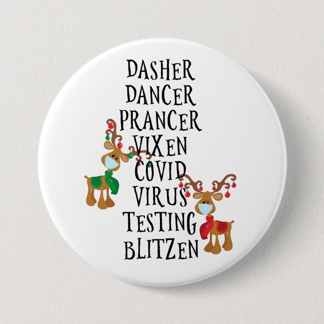 Christmas 2020 Covid Reindeer names Funny Button (Front)