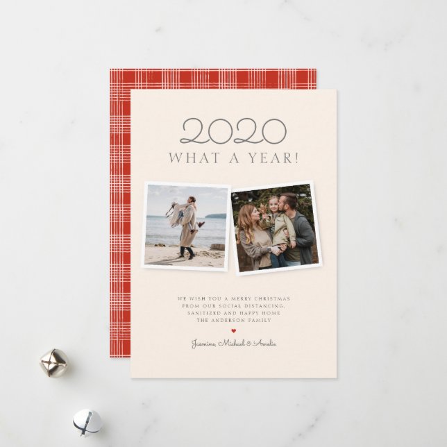 Christmas 2020 Hand-drawn Red Tartan  Holiday Card (Front/Back In Situ)