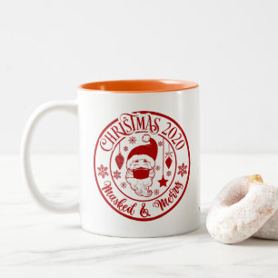 Christmas 2020 Masked & Marry Santa Clause Two-Tone Coffee Mug