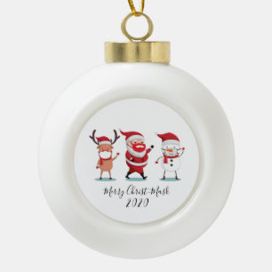 Christmas 2020 Merry Christmask Script Quarantine Ceramic Ball Christmas Ornament