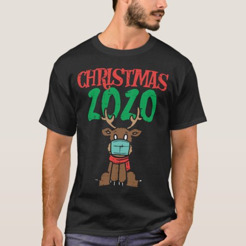 Christmas 2020 Reindeer In Mask Xmas Quarantine Pa T_Shirt