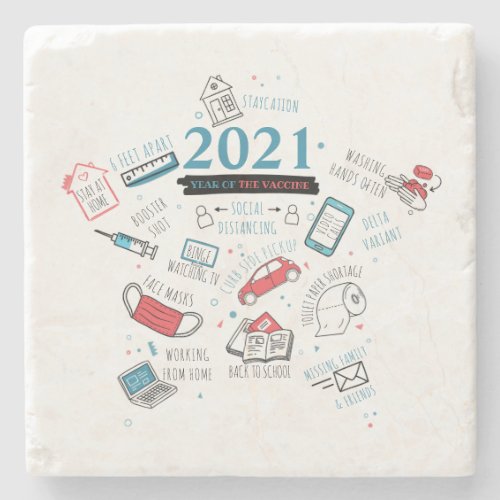 Christmas 2021 Covid Vaccine Year Commemorative Stone Coaster