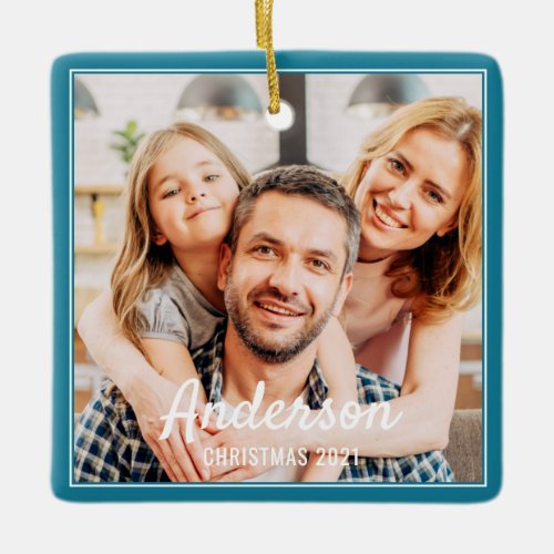 Christmas 2021 Modern Simple Family Photo Keepsake Ceramic Ornament